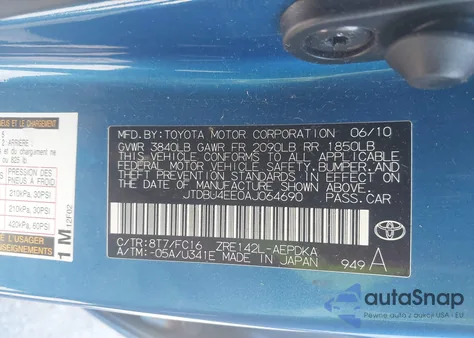 2010 Toyota Corolla Le из США, поврежденный, VIN JTDBU4EE0AJ064690